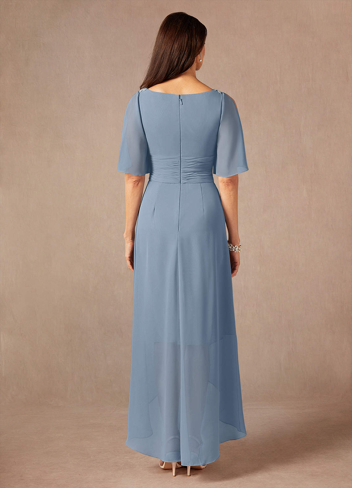 Azazie Pascual Mother of the Bride Dresses Dusty Blue A-Line Pleated Chiffon Dress image3