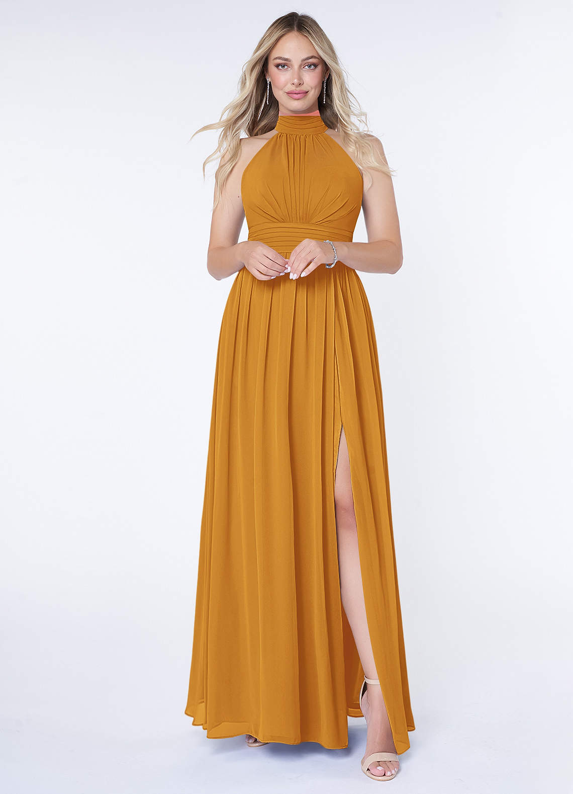 Azazie Iman Bridesmaid Dresses Butterscotch A-Line A-Line Ruched Chiffon Dress image1