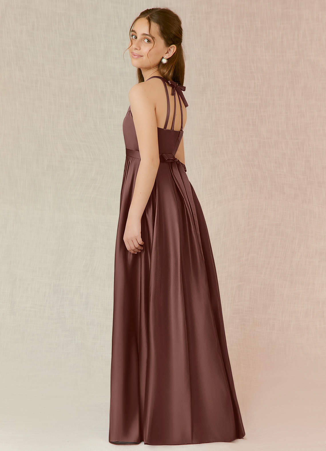 vera wang junior bridesmaid dresses Azazie A-Line/Princess Halter Neck Floor-Length Stretch Satin Color:#12-American Beauty