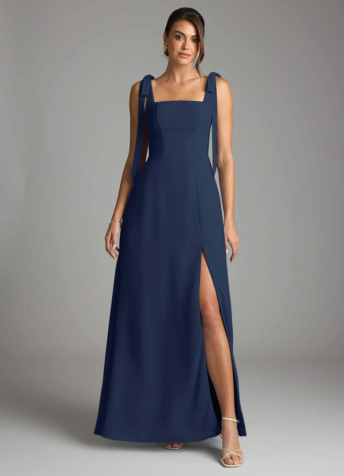 Azazie A-Line Square Neck Floor-Length Chiffon Bridesmaid Dresses - Dark Navy