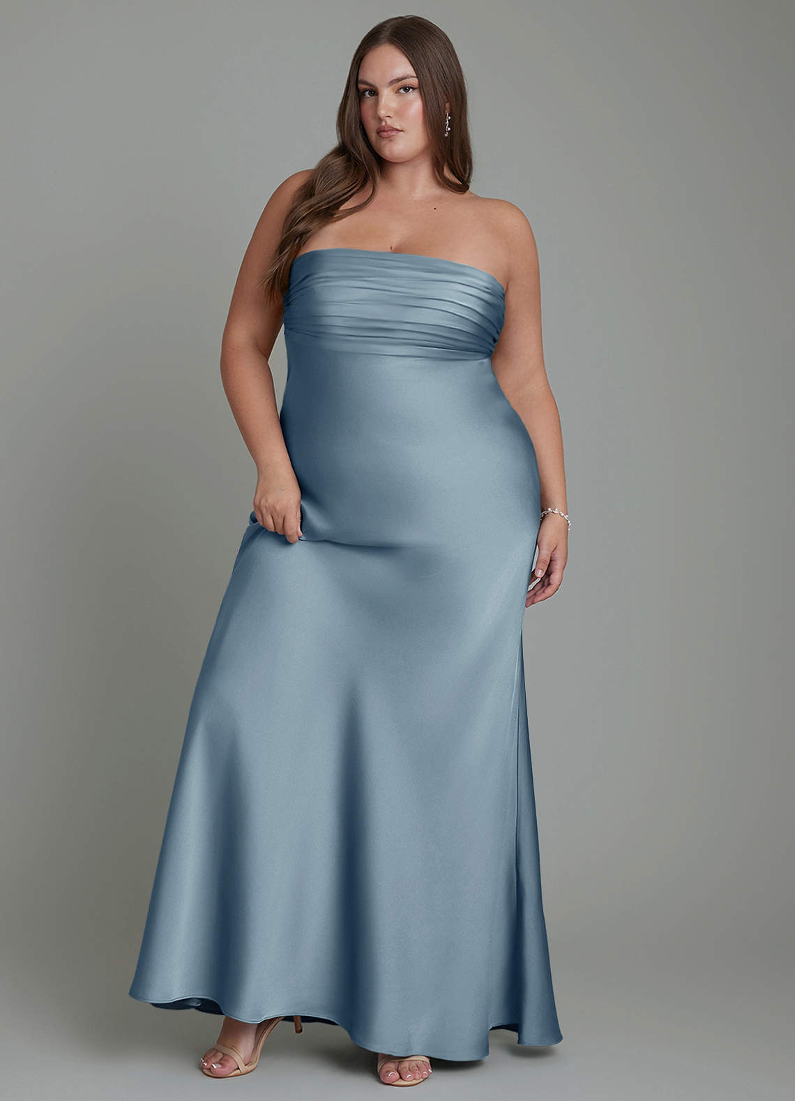 Azazie Saylor Bridesmaid Dresses Dusty Blue Mermaid Strapless Stretch Satin Dress image1
