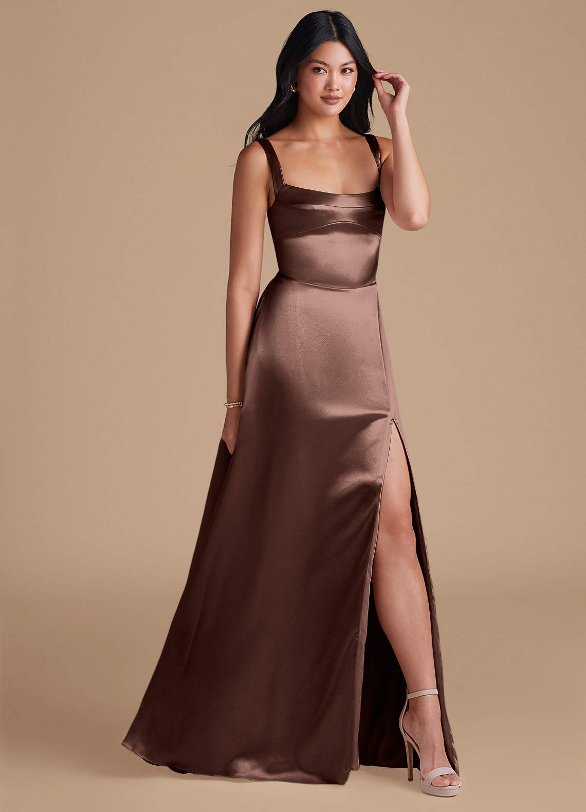 espresso bridesmaid dresses Satin Bridesmaid Dress Prom Dress Brown XXL Dillon Espresso by Grace Loves Lace main image 1