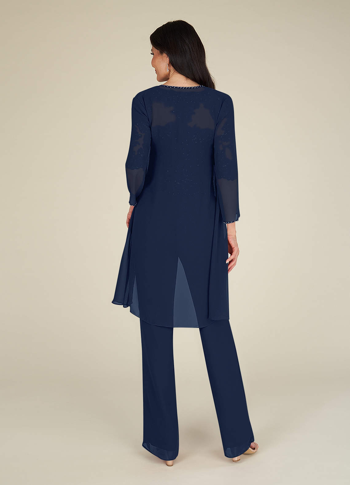 Azazie Florida Abiti per la Madre della Sposa Abito Tuta Pantaloni in Chiffon Lustrini Marino Scuro image2
