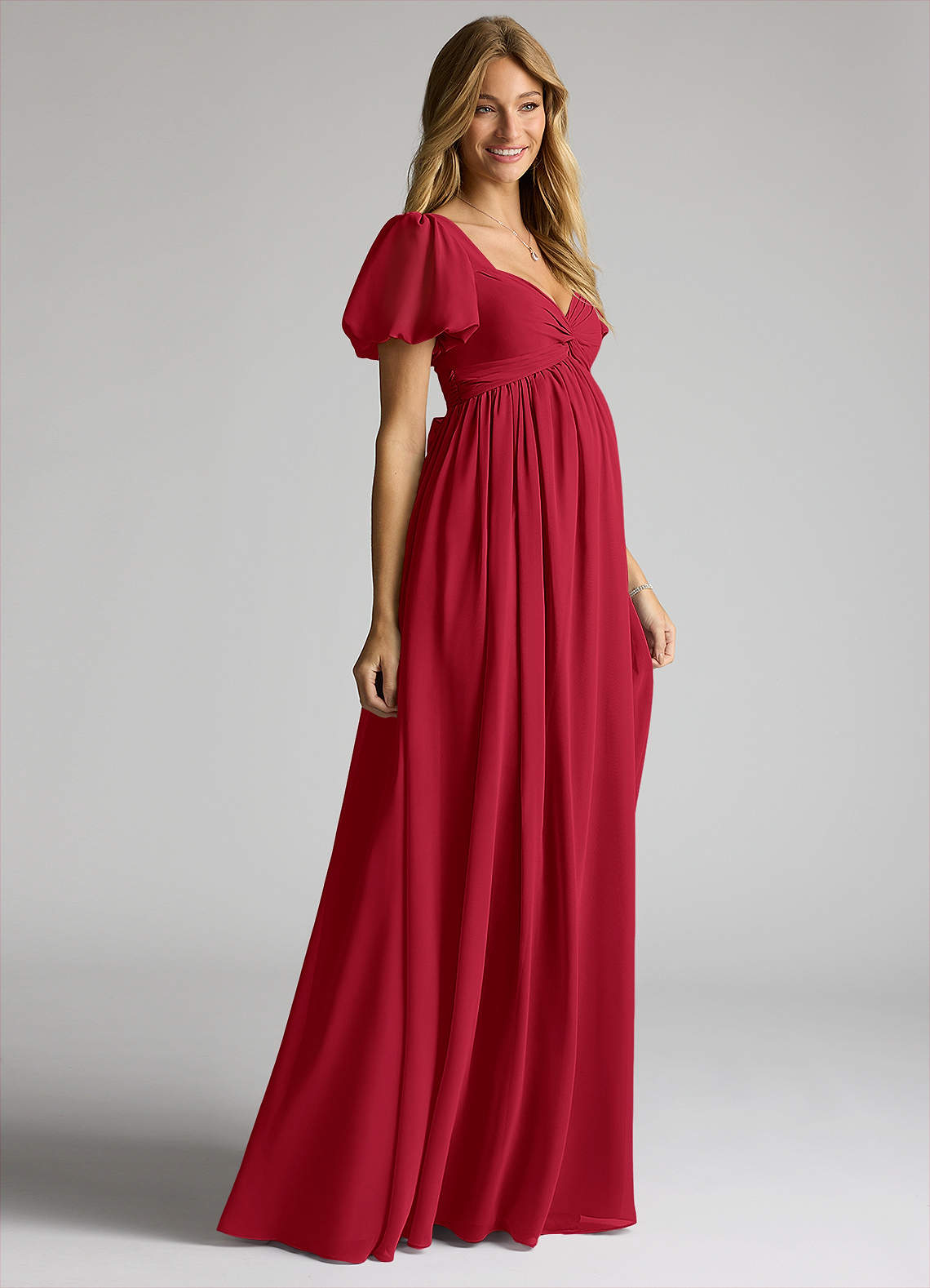 Azazie Madisynn Maternity Bridesmaid Dresses Bow Chiffon Floor-Length Dress image2