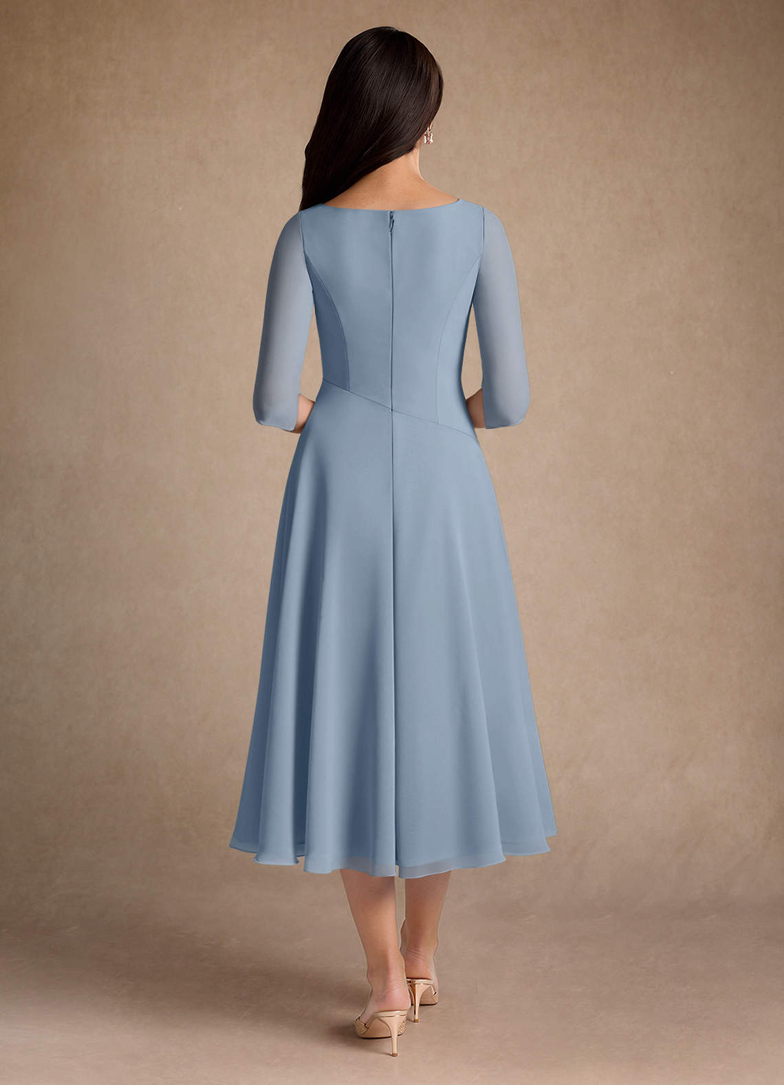 Azazie Durant vestidos de madre de la novia Vestido de Azul Polvoriento de Gasa de Corte En A con Plisado image2