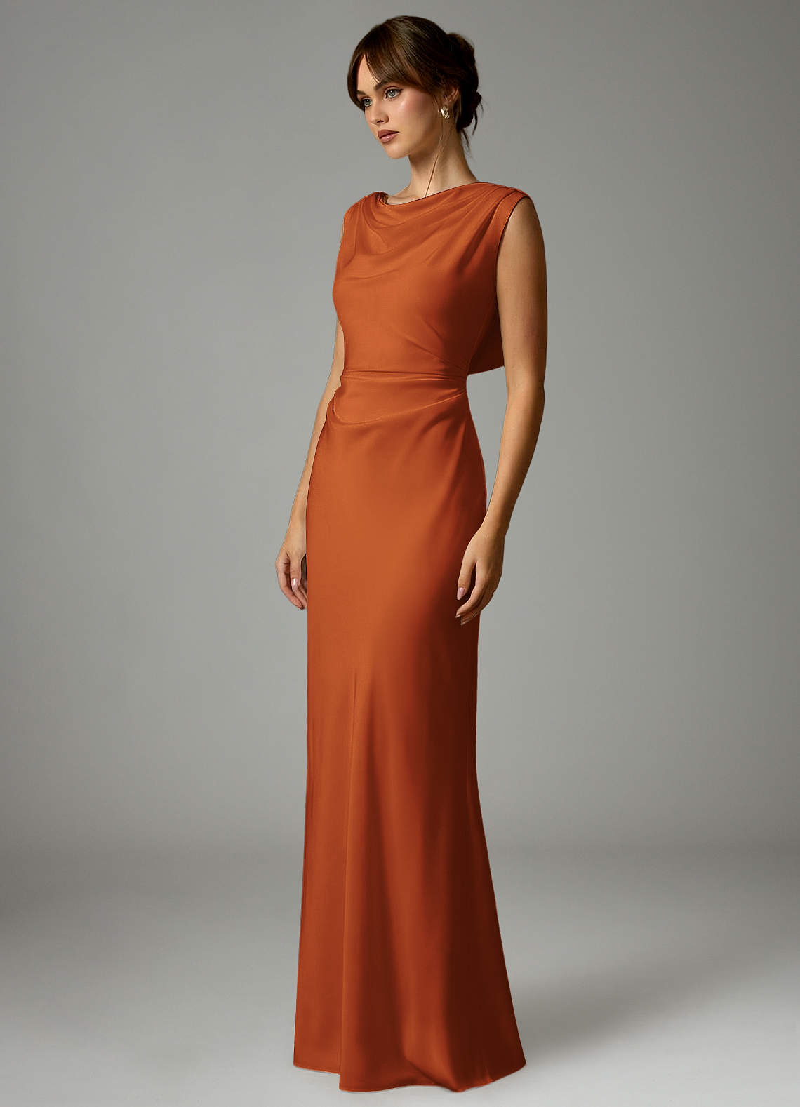 Azazie Kieryn Brudtärnklänningar Klä av Sjöjungfru i Stretch Satin Plisserad Kanel image2