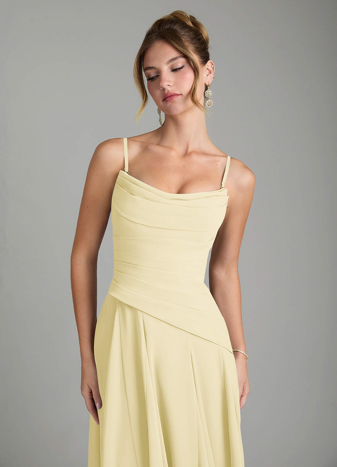 Azazie Gabriela Jurken voor bruidsmeisjes Jurk van Chiffon met A-Lijn Korset Citroensorbet image8