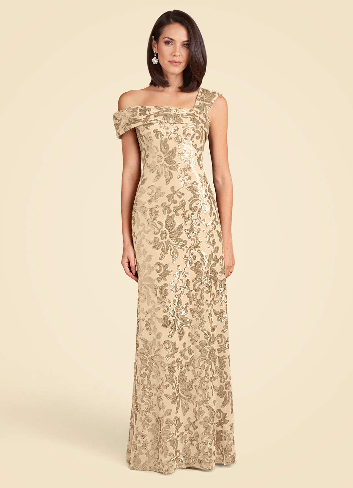 Azazie Odessia Champagne A-Line Sequins Lace Dress Ready to Ship