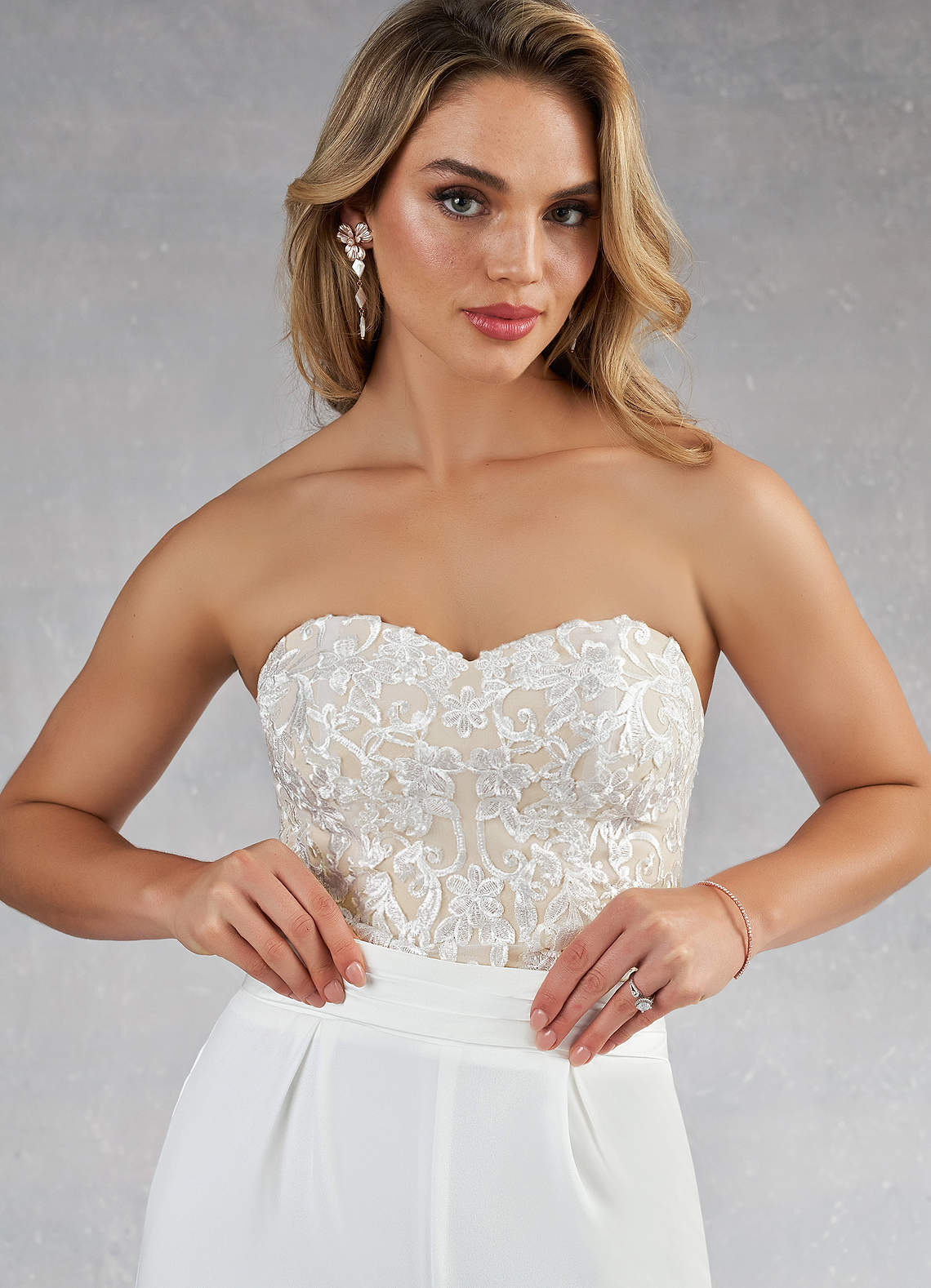 Azazie Tiffany Wedding Dresses Diamond White Champagne Pant Styles Lace Stretch Crepe Dress image5