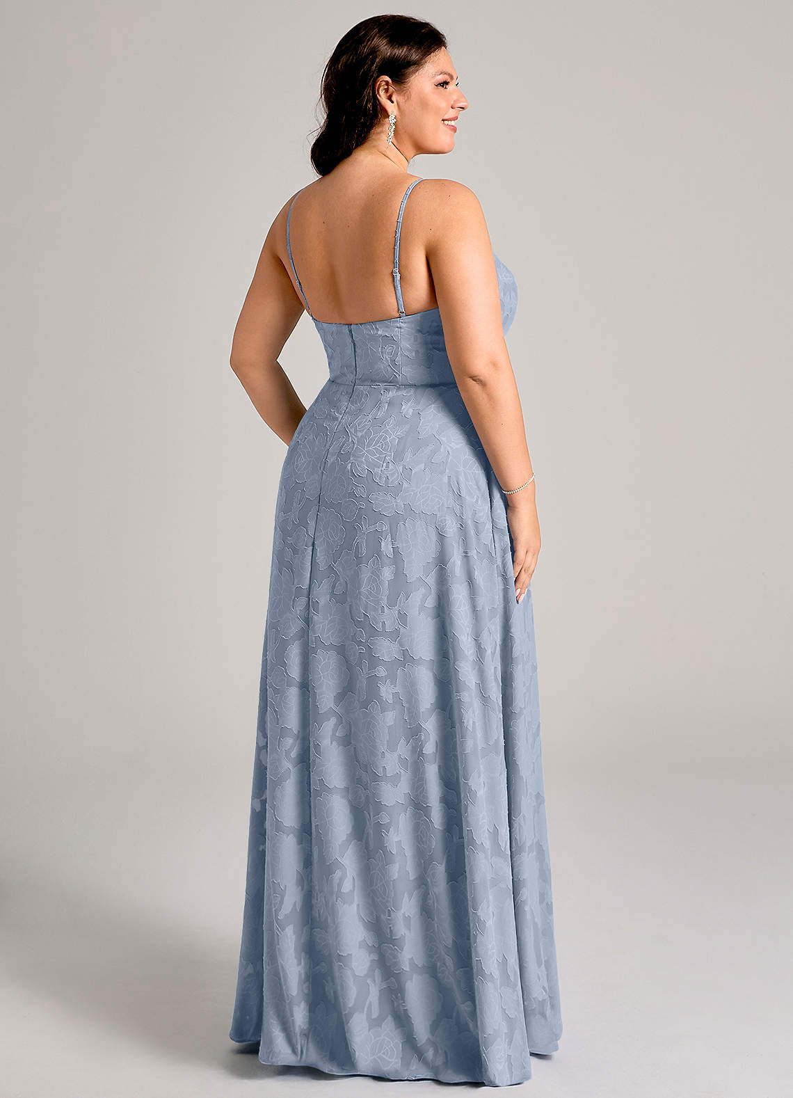 Azazie Moira Bridesmaid Dresses Dusty Blue A-Line Side Slit Floral Burnout Dress image7