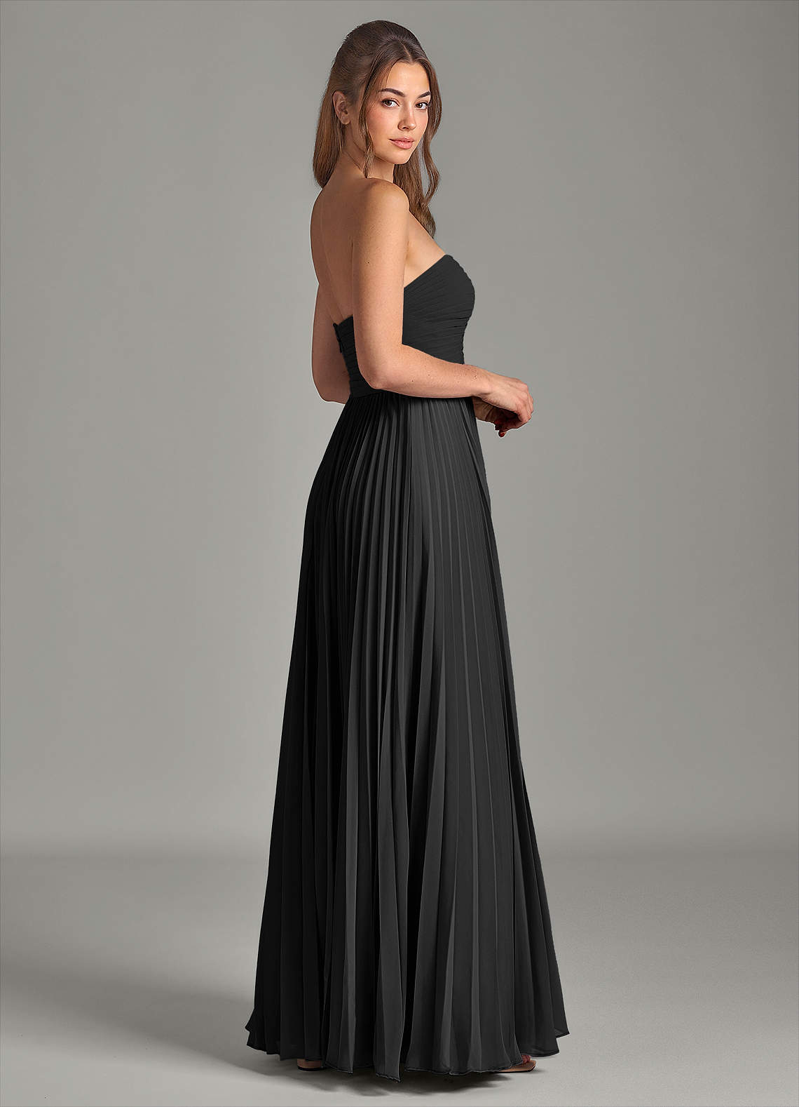 Azazie Chiana Final Sale Black A-Line Strapless Chiffon Dress image4