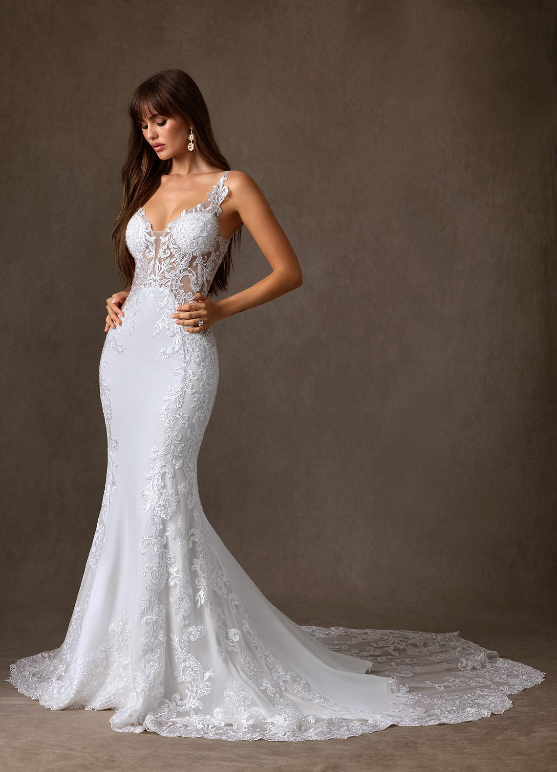 Azazie Estephanie Vestidos de novia Vestido de Diamante Blanco de Crepé elástico de Corte Sirena con Lentejuela image4