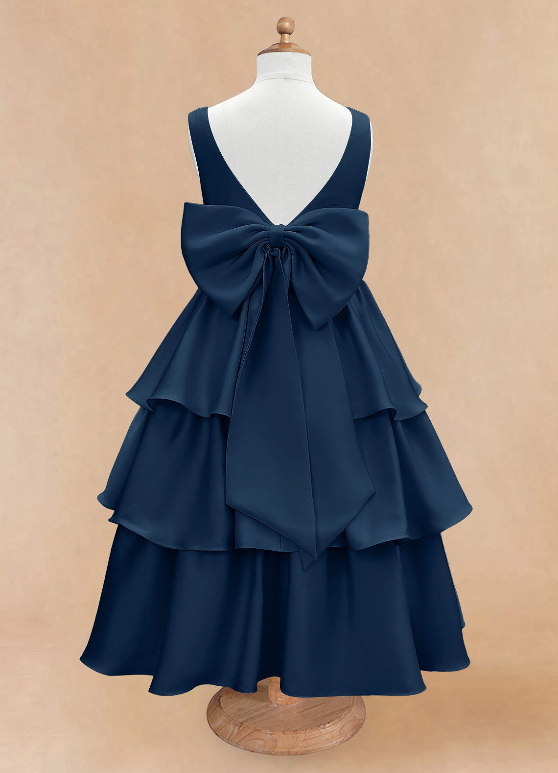 Azazie Margie Flower Girl Dresses Dark Navy A-Line Bow Stretch Satin Dress image4