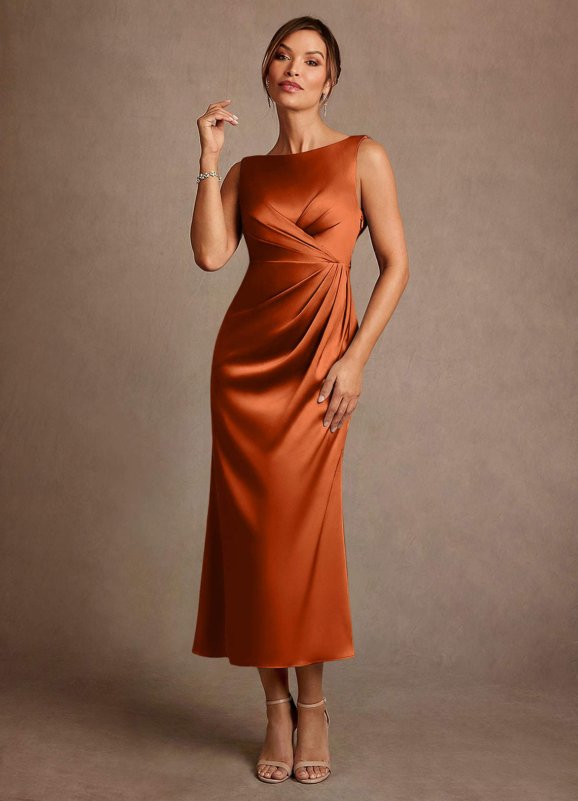 white christmas dresses Burnt Orange Velvet Bridesmaid Dress Sheath Maxi V-Neck main image 0