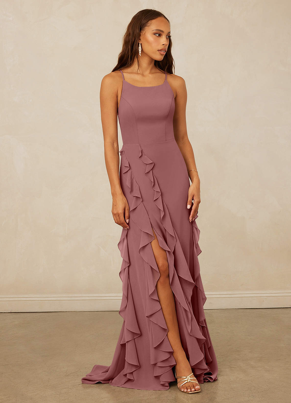 Christian Siriano Bridal for Azazie 1006 Bridesmaid Dresses Desert Rose Mermaid Ruched Chiffon Dress image1