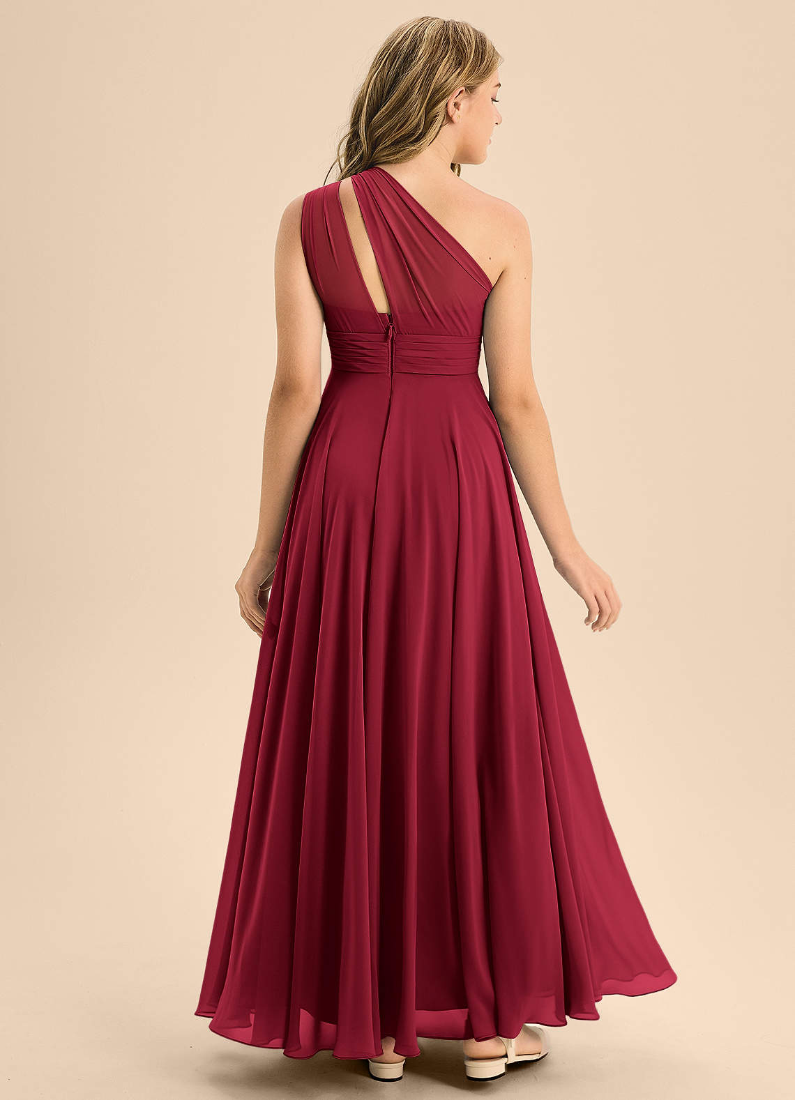 Azazie Charlize Junior Vestido Borgonha de Chiffon de Linha A com Plissado image1