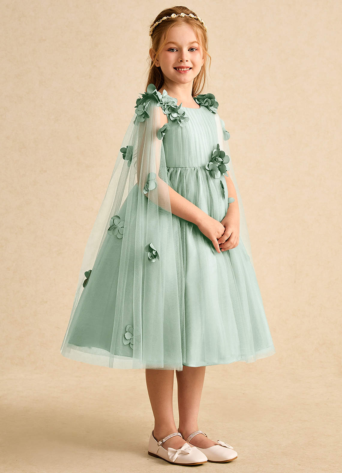 Azazie Staria Blumenmädchenkleider Ballkleid Gestreift Tüll Kleid Agave image7