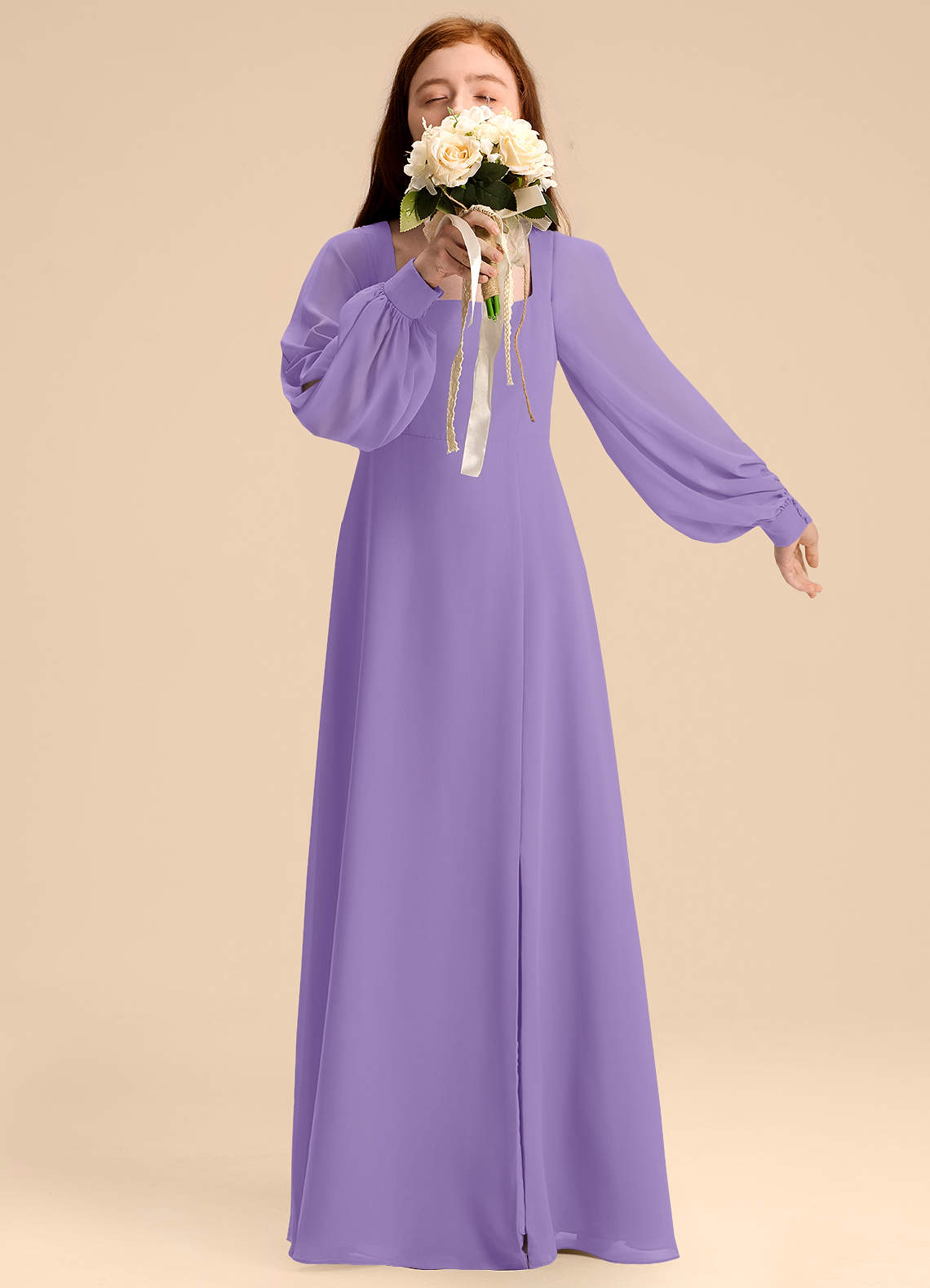 Azazie Bondi Junior Tahiti A-Line Blouson Chiffon Dress image1