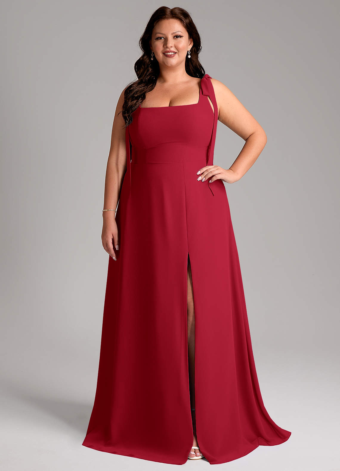 Azazie Debra Bridesmaid Dresses Scarlet A-Line with Pockets Chiffon Convertible Dress image1