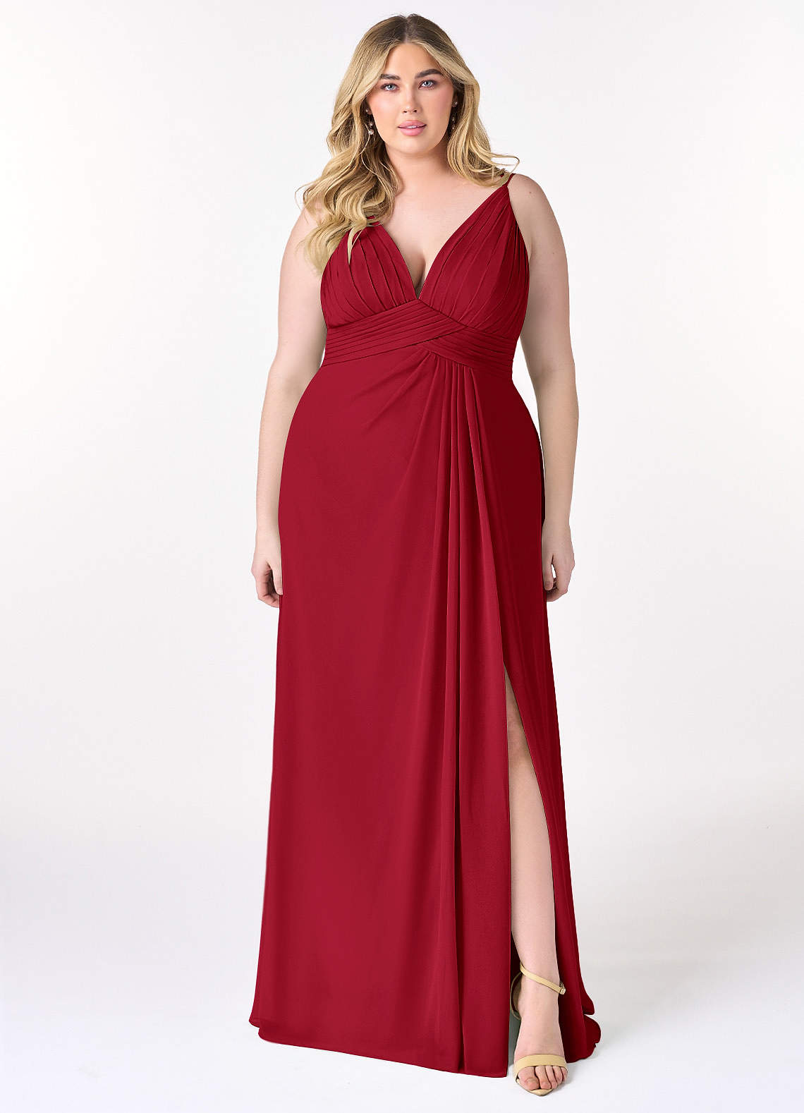 Azazie Maren Allure Bridesmaid Dresses Scarlet A-Line V-Neck Lace Chiffon Dress image1