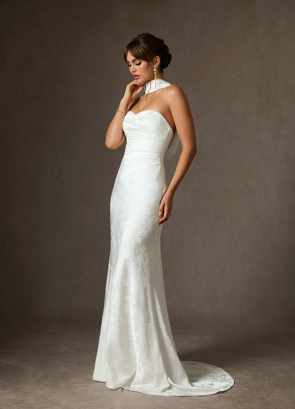 Azazie Keala Wedding Dresses Diamond White Sheath Strapless Floral Jacquard Dress image4