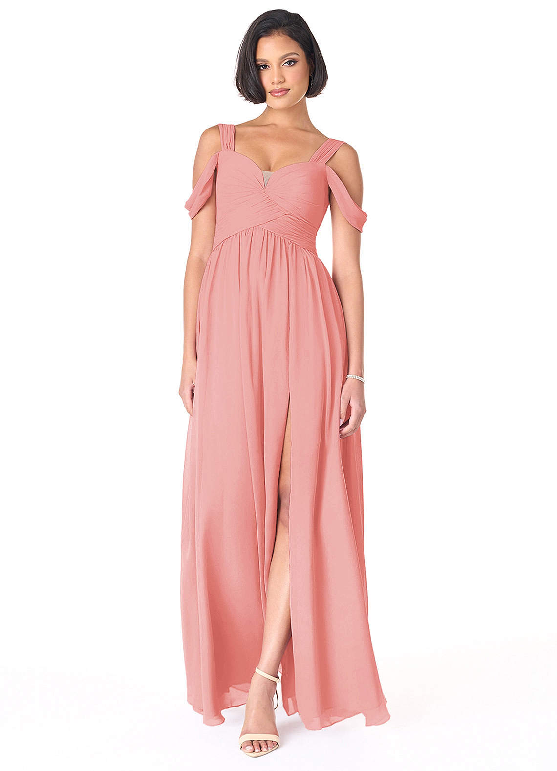 Coral Dream Elegant One-Shoulder Chiffon Dress