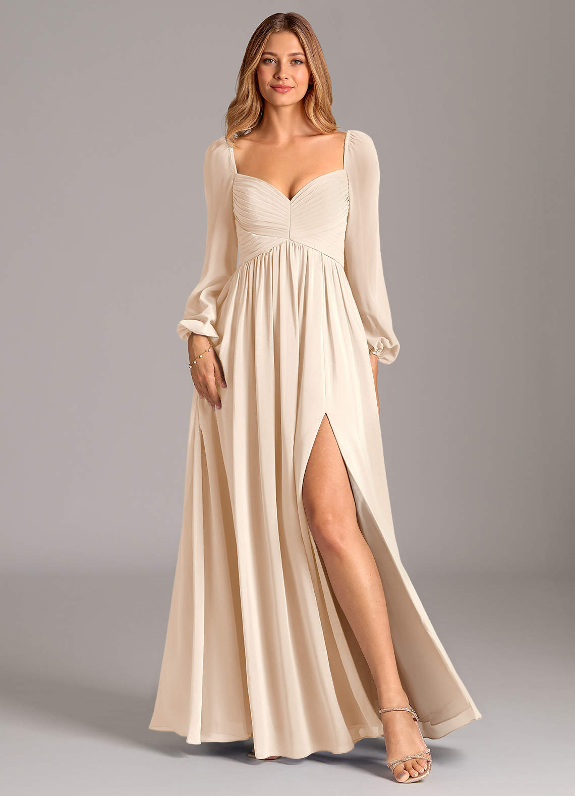 Azazie Bailee White Alabaster Chiffon Bridesmaid Dresses | Azazie