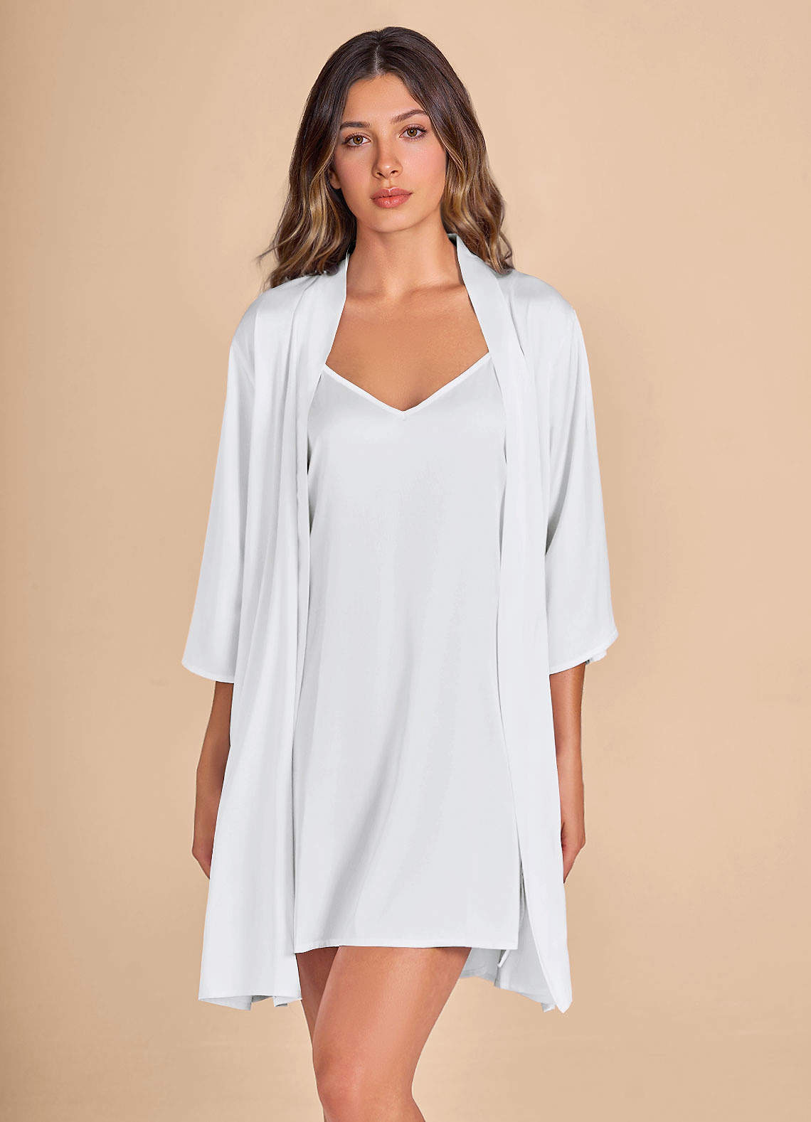 front 2-PIECE SATIN ROBE AND SLIP SET