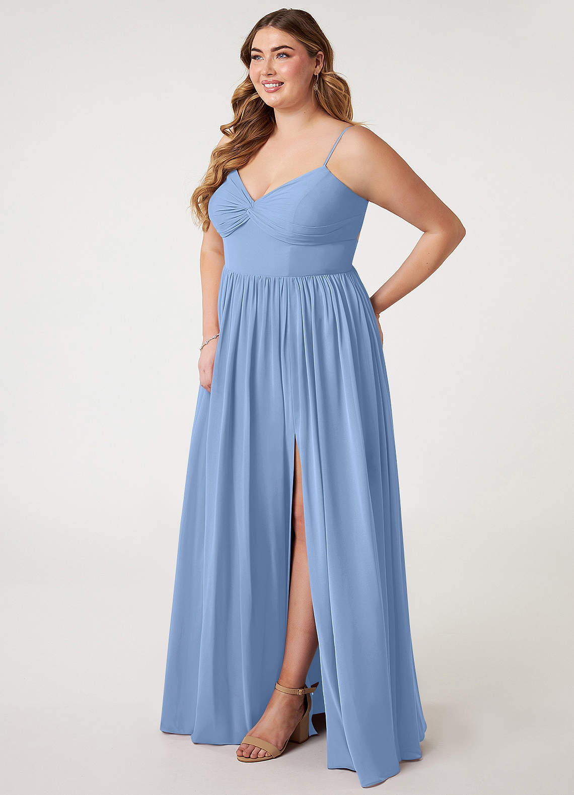 Azazie Zeya Bridesmaid Dresses Steel Blue A-Line V-Neck Pleated Chiffon Dress image7