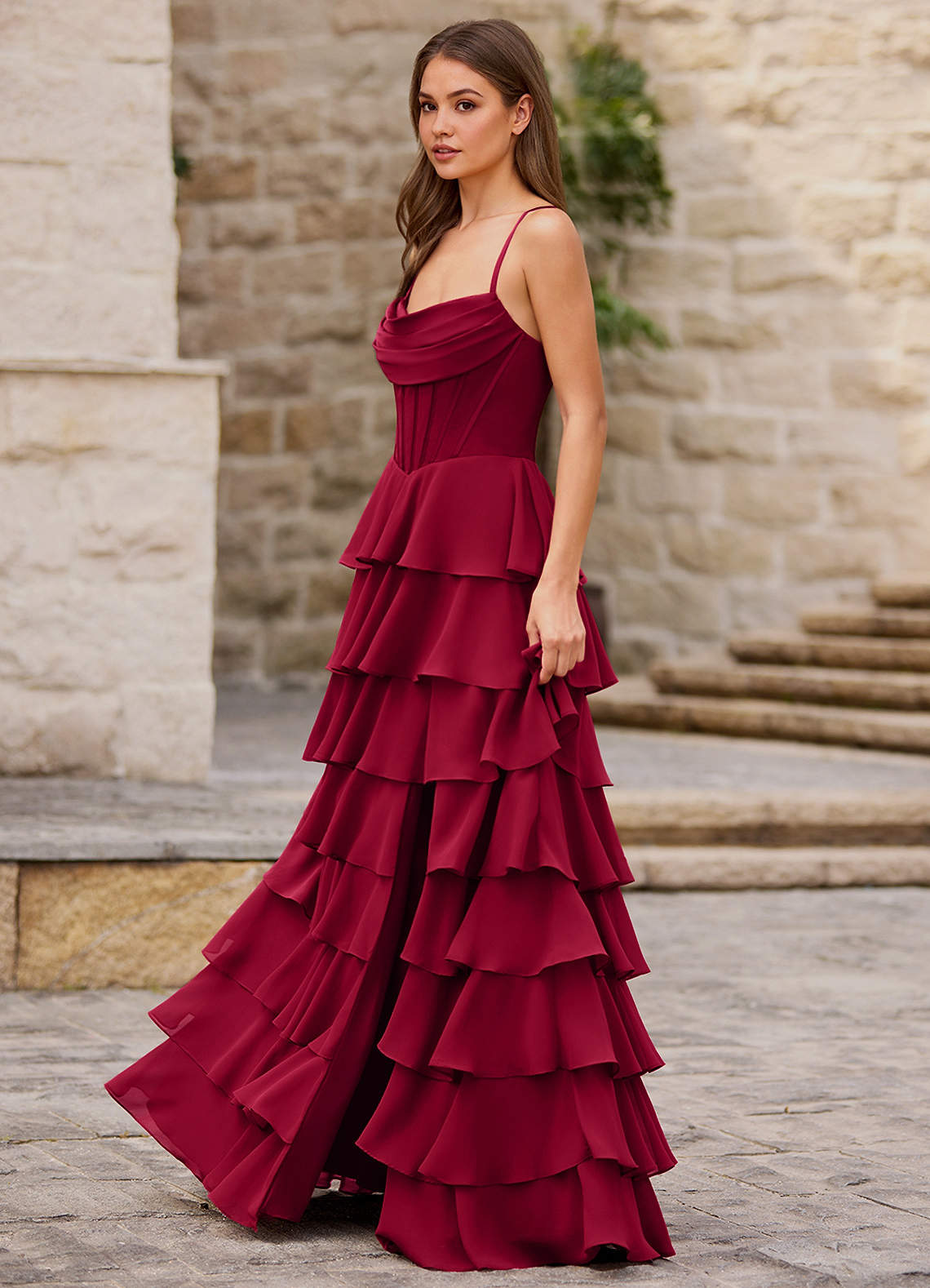 knee length dresses for ladies A-Line Off-The-Shoulder Court Train Dark Red Tulle Prom Dress PG508 US12 / Custom Color main image 0