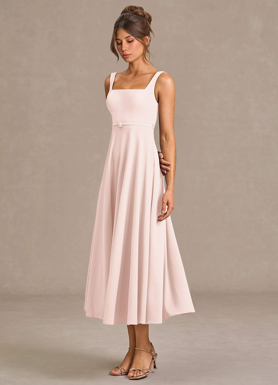 Zosia Powder Pink Midi Dress Ready to Ship | Azazie