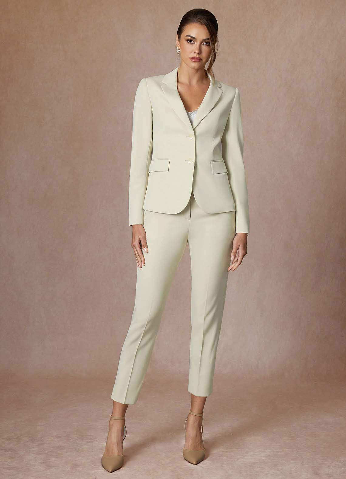 front Whitney Ivory Refined Weave Performance  Cropped Dress Pants