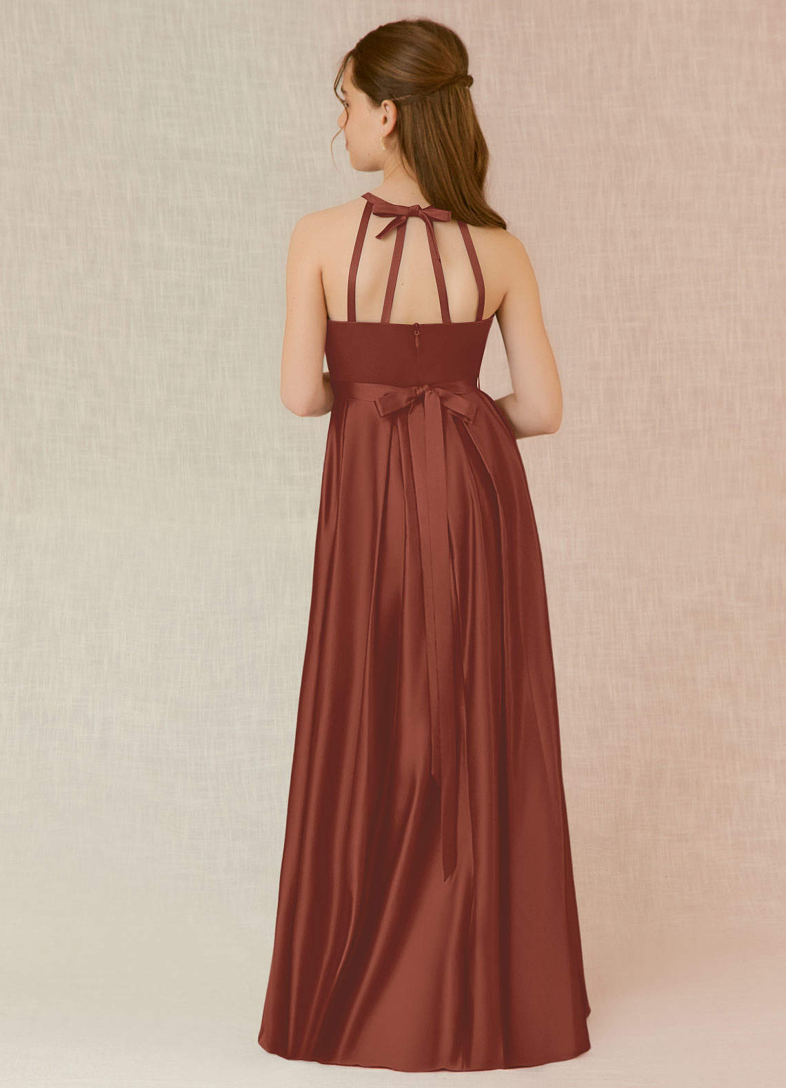 Azazie Arianthe Junior Auburn A-Line with Pockets Stretch Satin Dress image1