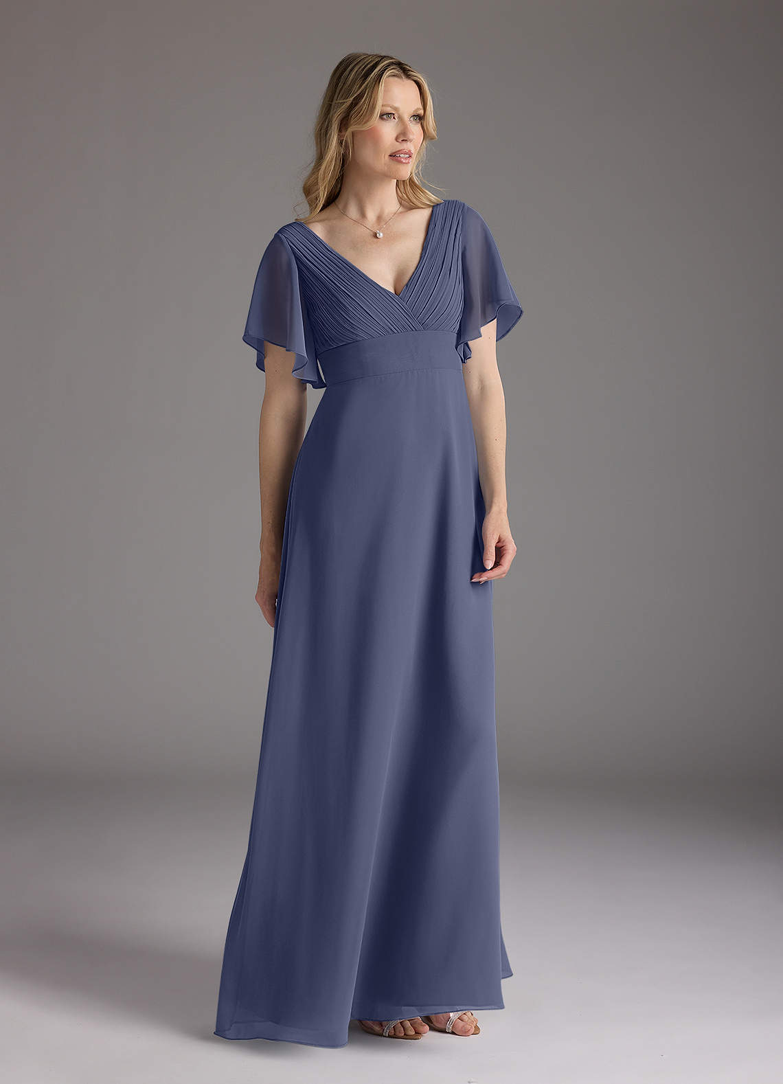 Azazie Alessa Mother of the Bride Dresses Stormy A-Line V-Neck Pleated Chiffon Dress image1