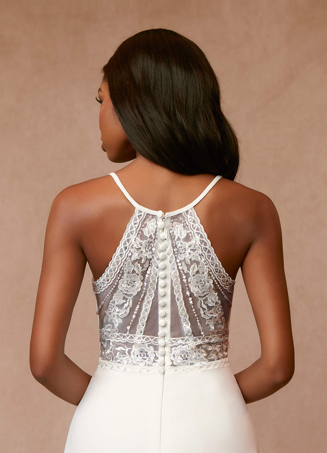Azazie Minerva Abiti da Sposa Abito A-Line in Crepe Elasticizzato Lustrini Bianco Diamante image6