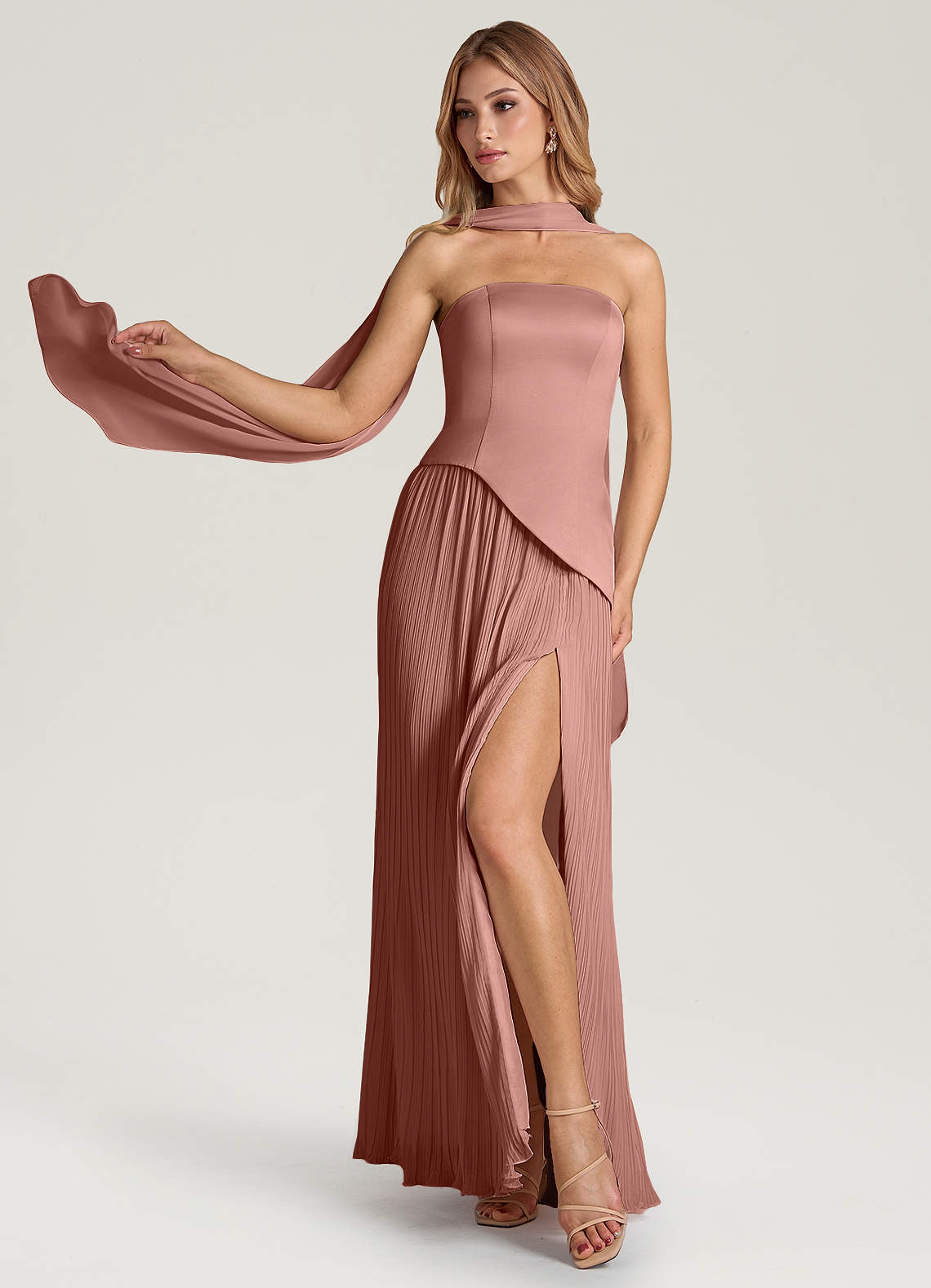 Azazie Tierney Brautjungfernkleider Wandelbar A-Linie Schulterfrei Chiffon Kleid Zedernrose image1