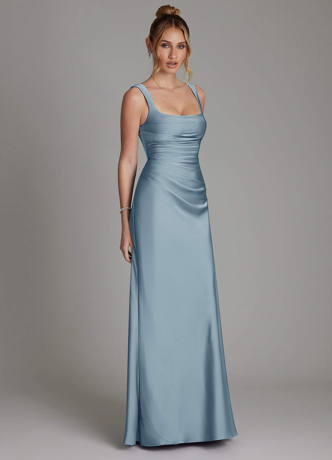 Azazie Agustina Bridesmaid Dresses Dusty Blue Mermaid Corset Stretch Satin Dress image3
