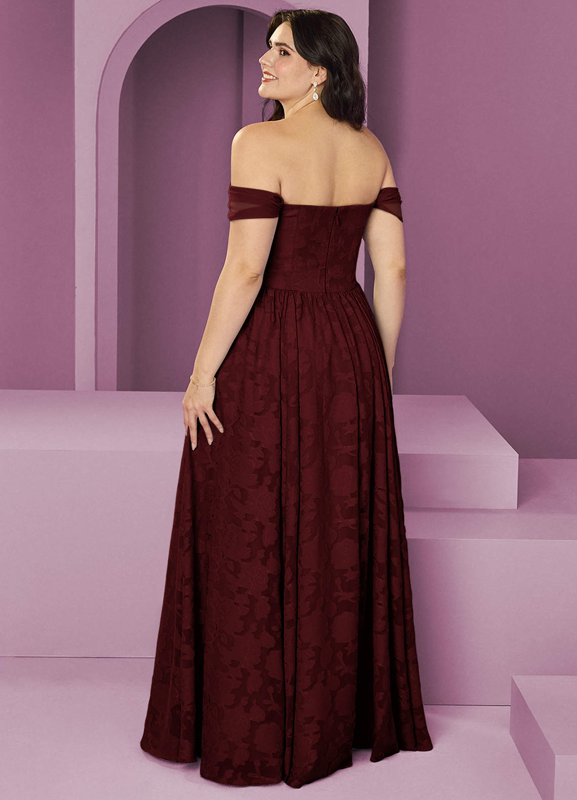 Barbie ♥ Azazie Bridesmaid Dresses Cabernet A-Line Off the Shoulder Floral Burnout Convertible Dress image7