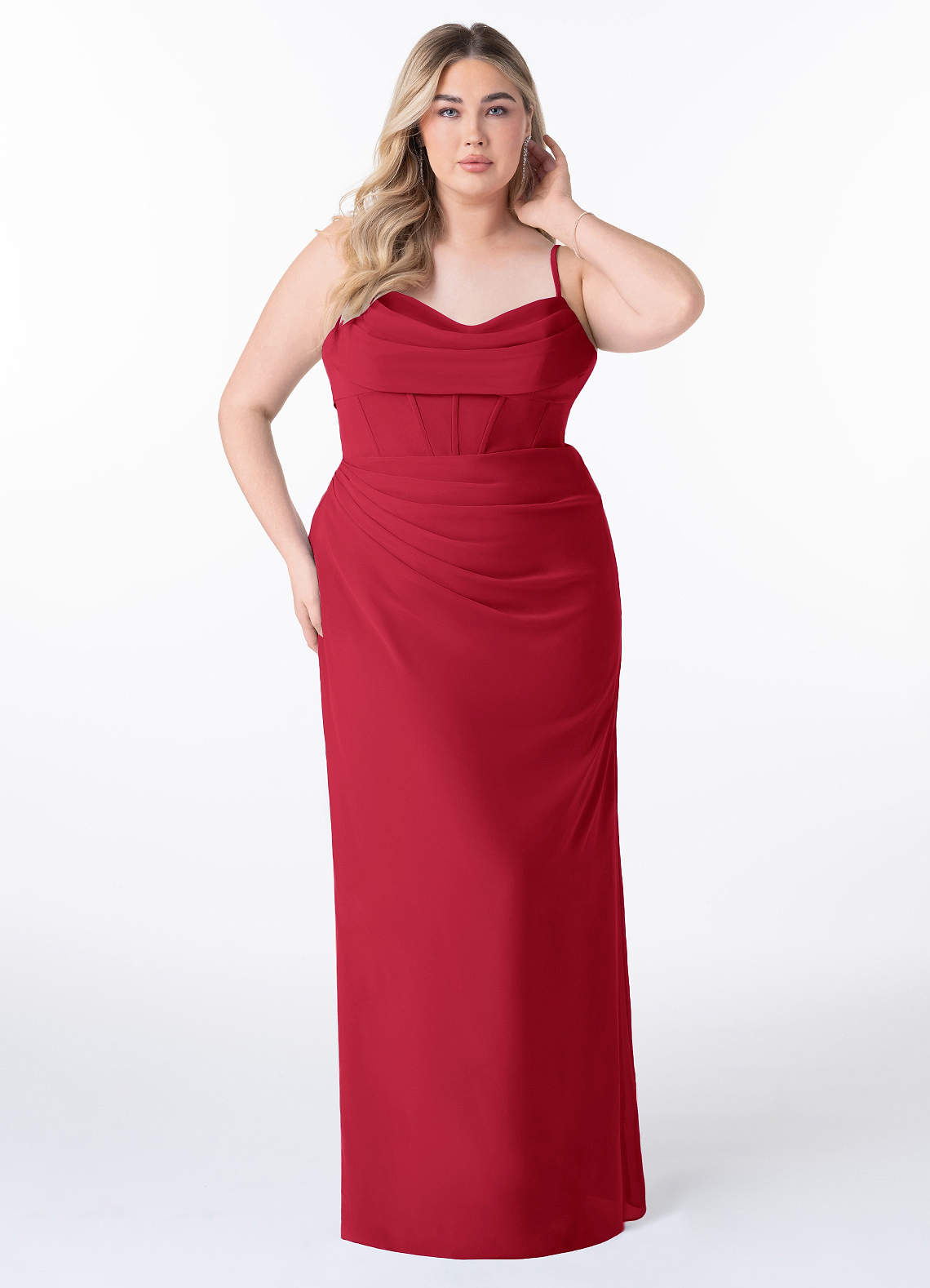 Azazie Mai Bridesmaid Dresses Scarlet Sheath Pleated Chiffon Dress image1