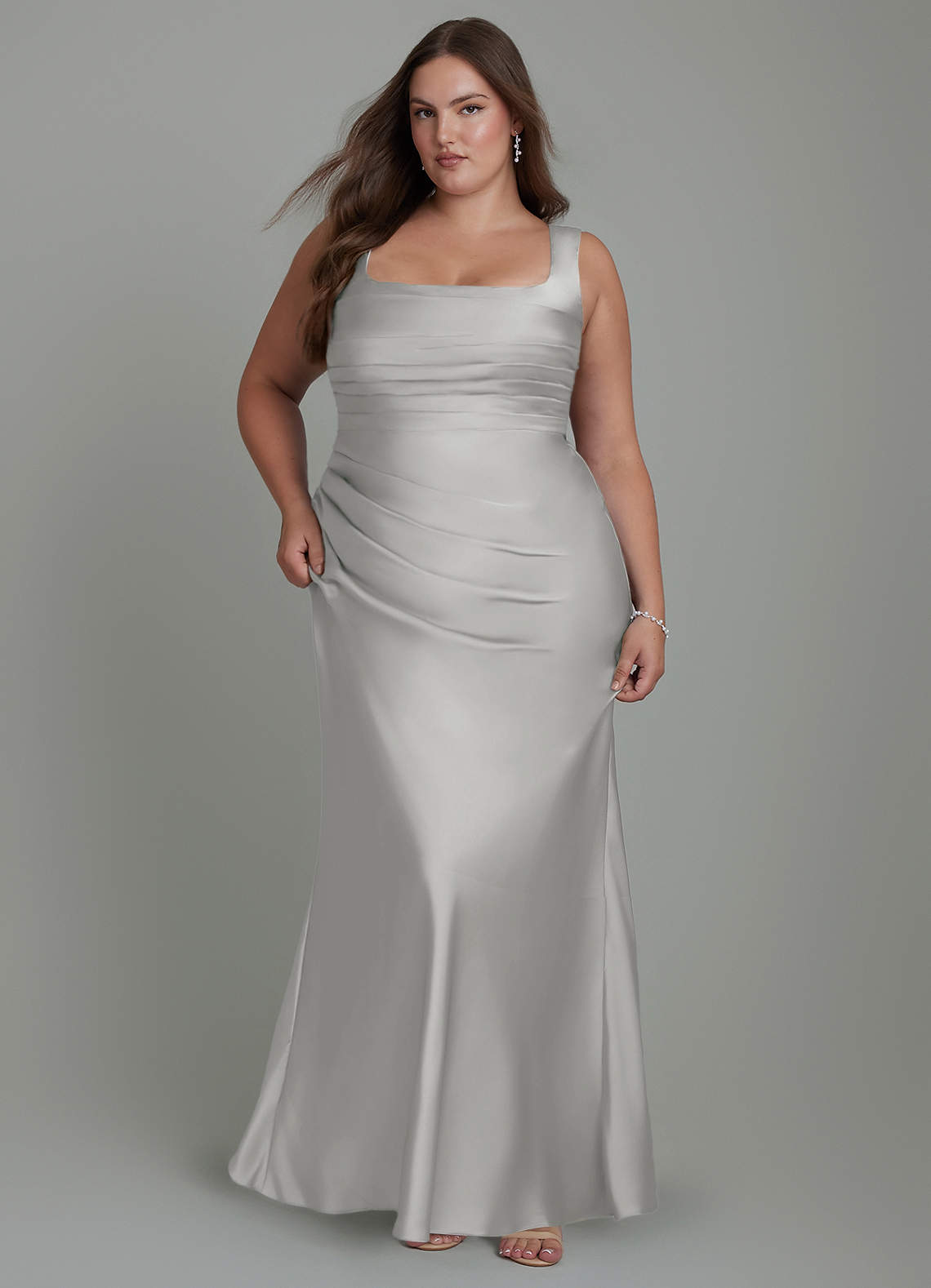 Azazie Agustina Bridesmaid Dresses Silver Mermaid Corset Stretch Satin Dress image8