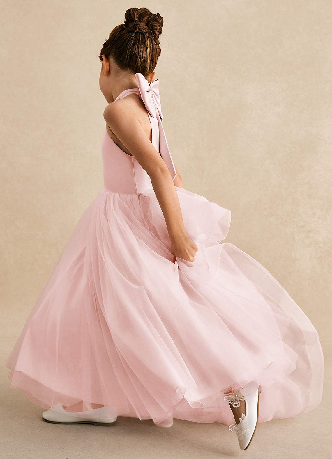 Azazie Bev Flower Girl Dresses Blushing Pink A-Line Convertible Tulle Dress image6