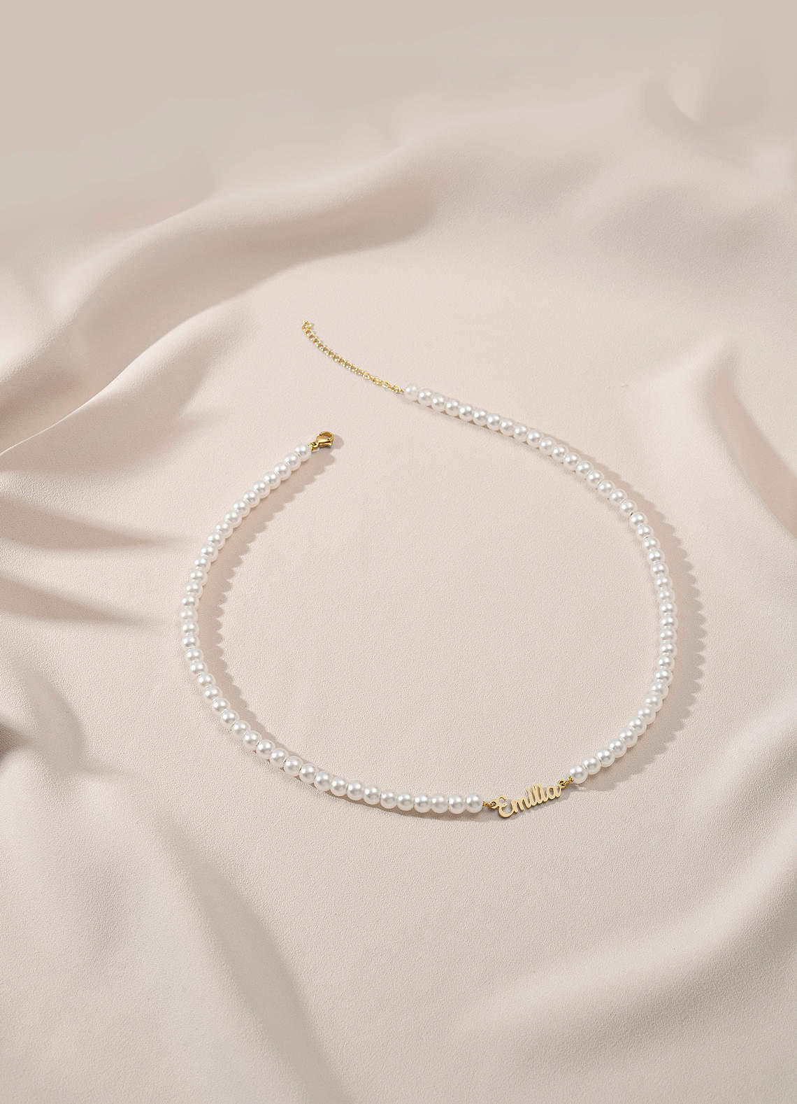 front Personalized Name Pearl Necklace