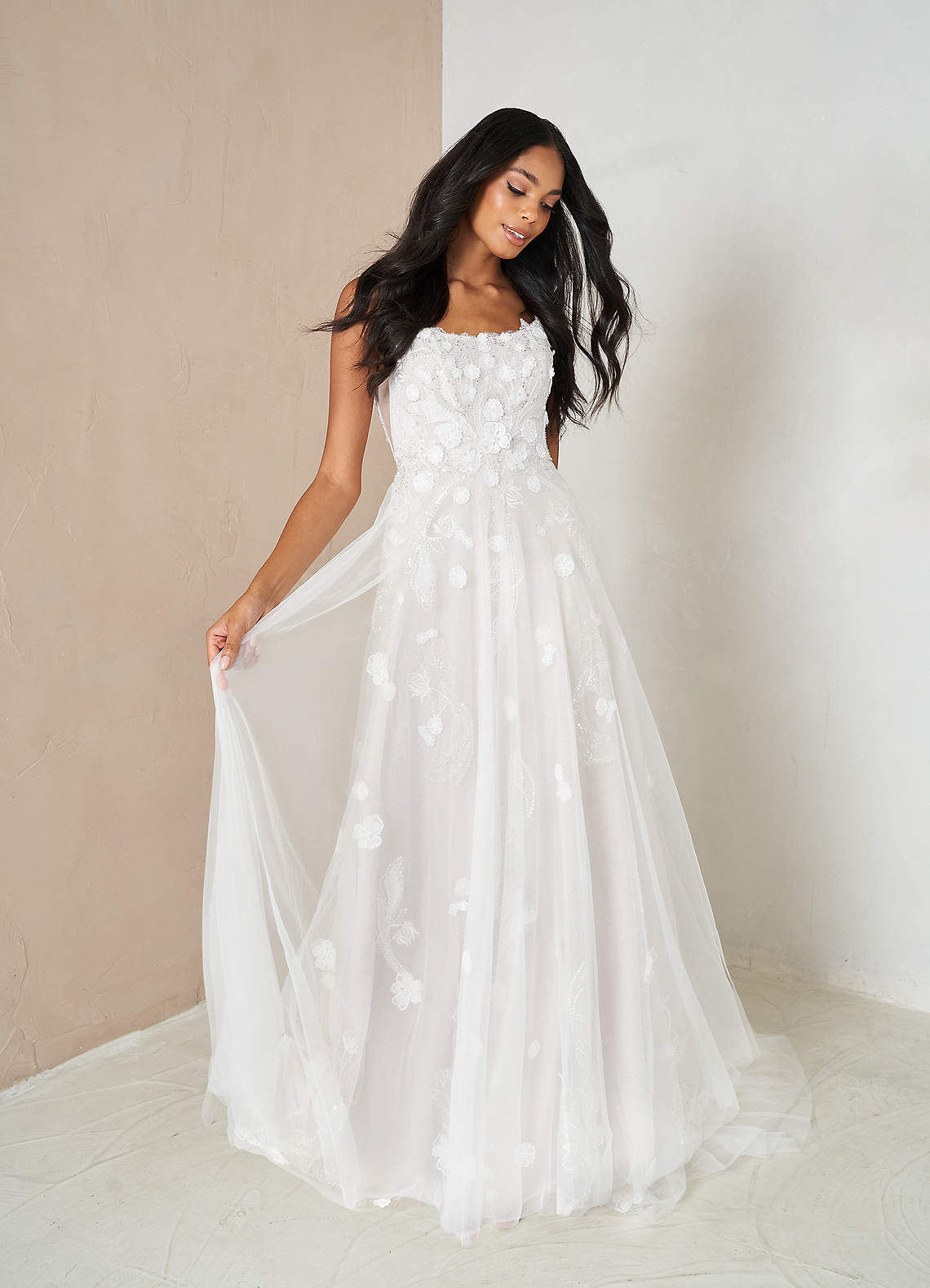 Azazie Armadan Vestidos de novia Vestido de Diamante Blanco de Tul de Corte en A con Lentejuela image1