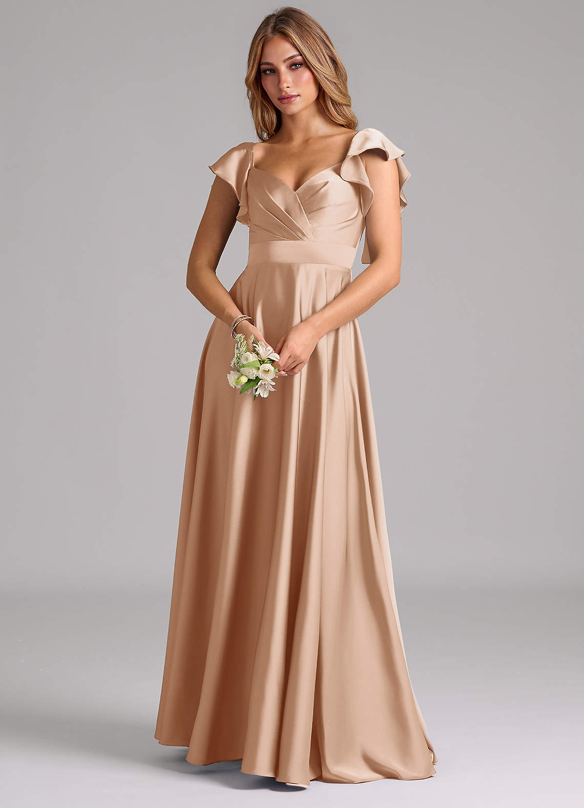 Azazie Leilani Bridesmaid Dresses English Rose A-Line Ruched Stretch Satin Dress image6
