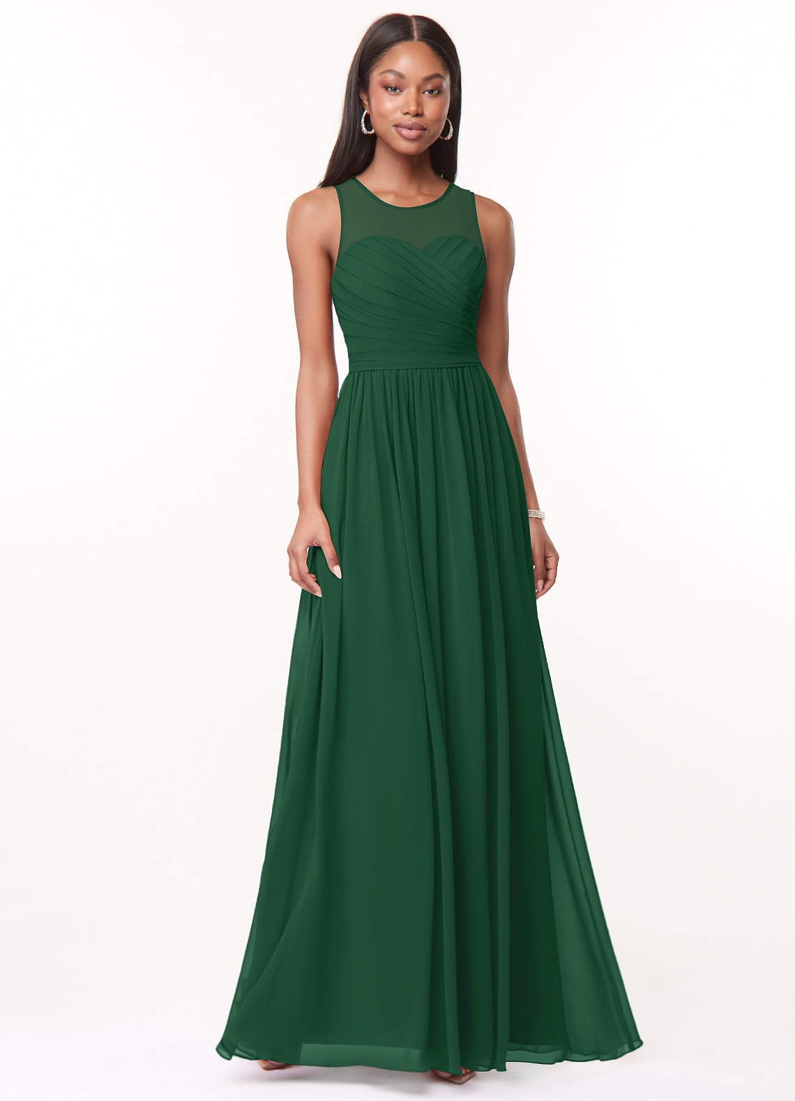 Azazie Nina Brautjungfernkleider A-Linie Plissee Chiffon Kleid Dunkelgrün image1