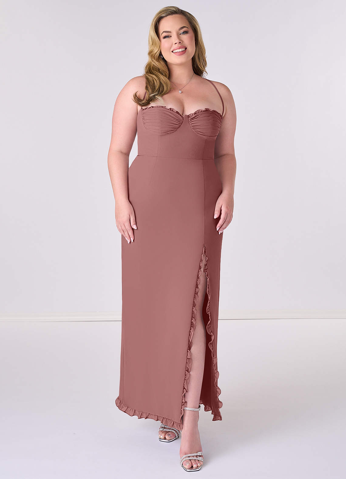 Barbie ♥ Azazie Bridesmaid Dresses Desert Rose Sheath Corset Chiffon Dress image1
