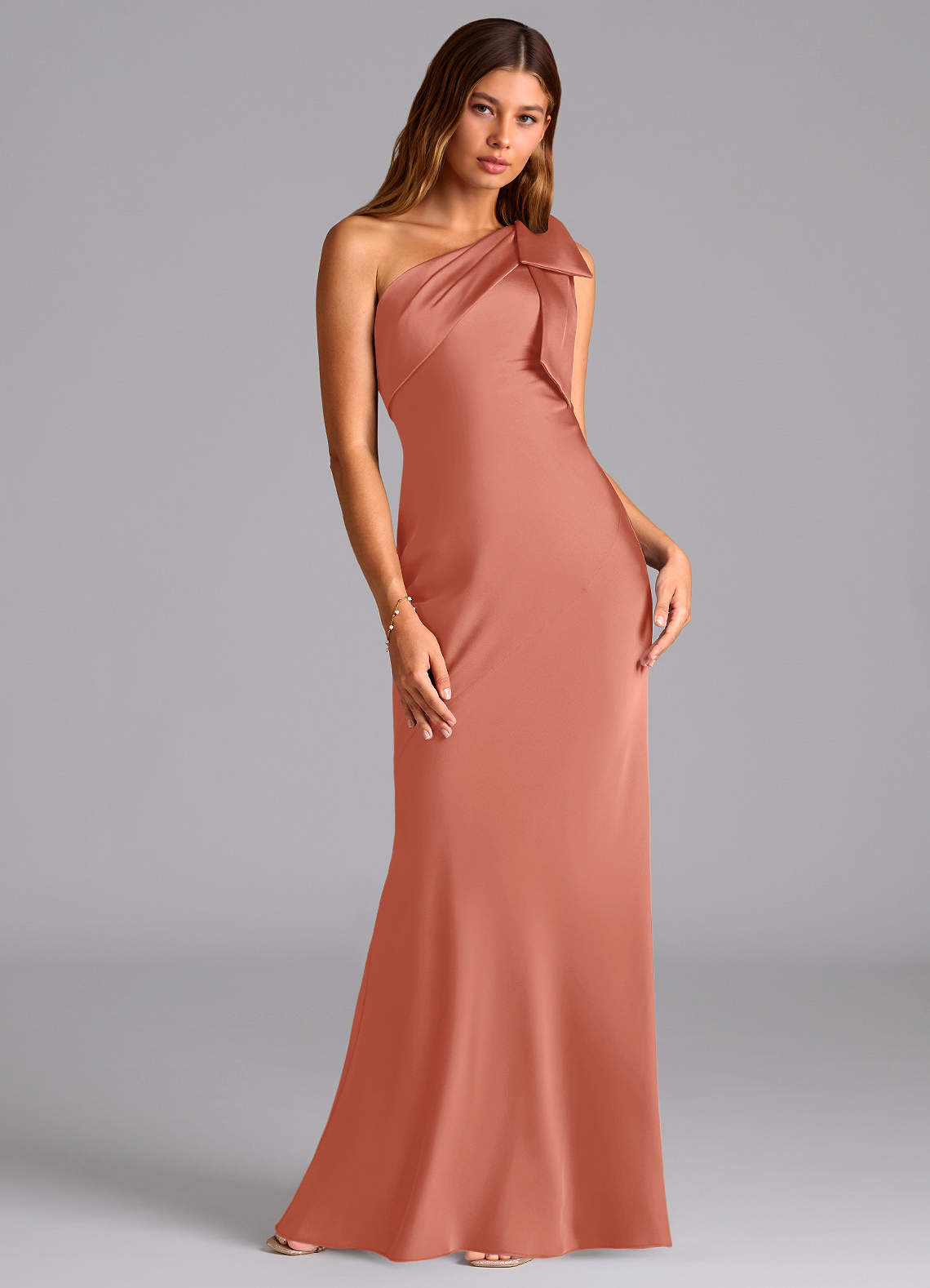 salmon mermaid dress G2125 Salmon Pink Asymmetric Organza Mermaid Gown