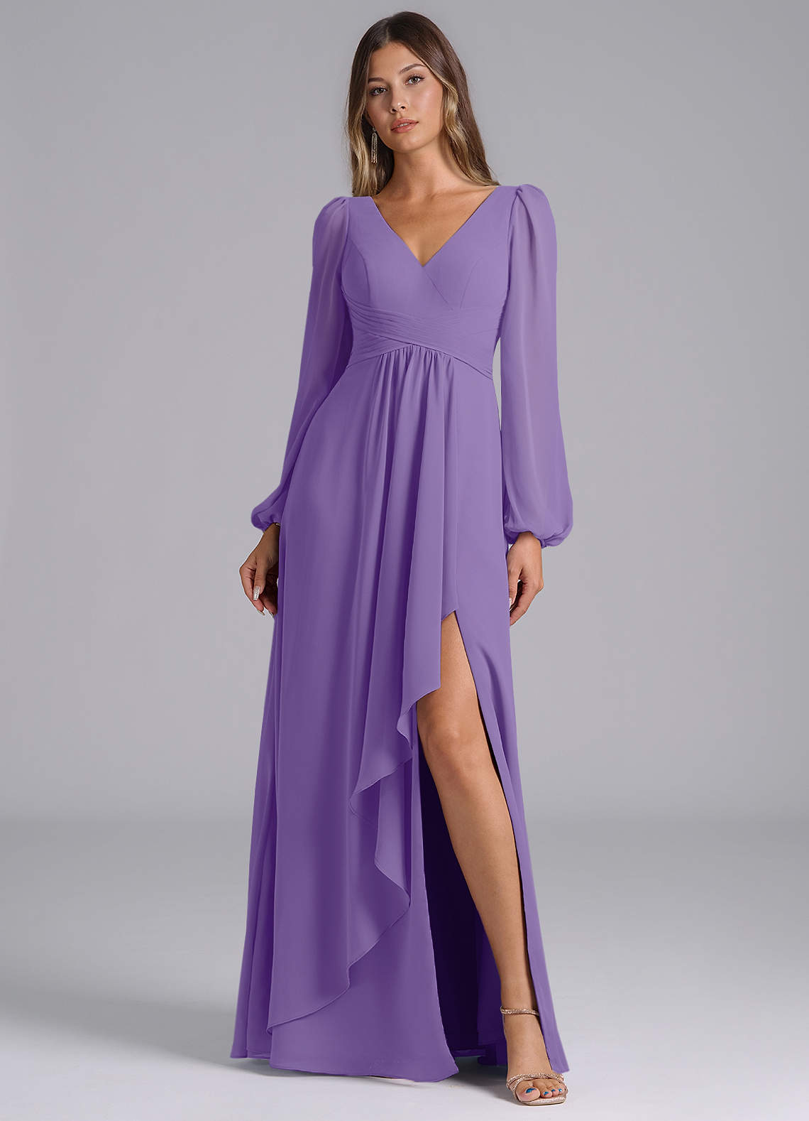 Azazie Omari Bridesmaid Dresses Tahiti A-Line Long Sleeve Chiffon Dress image1