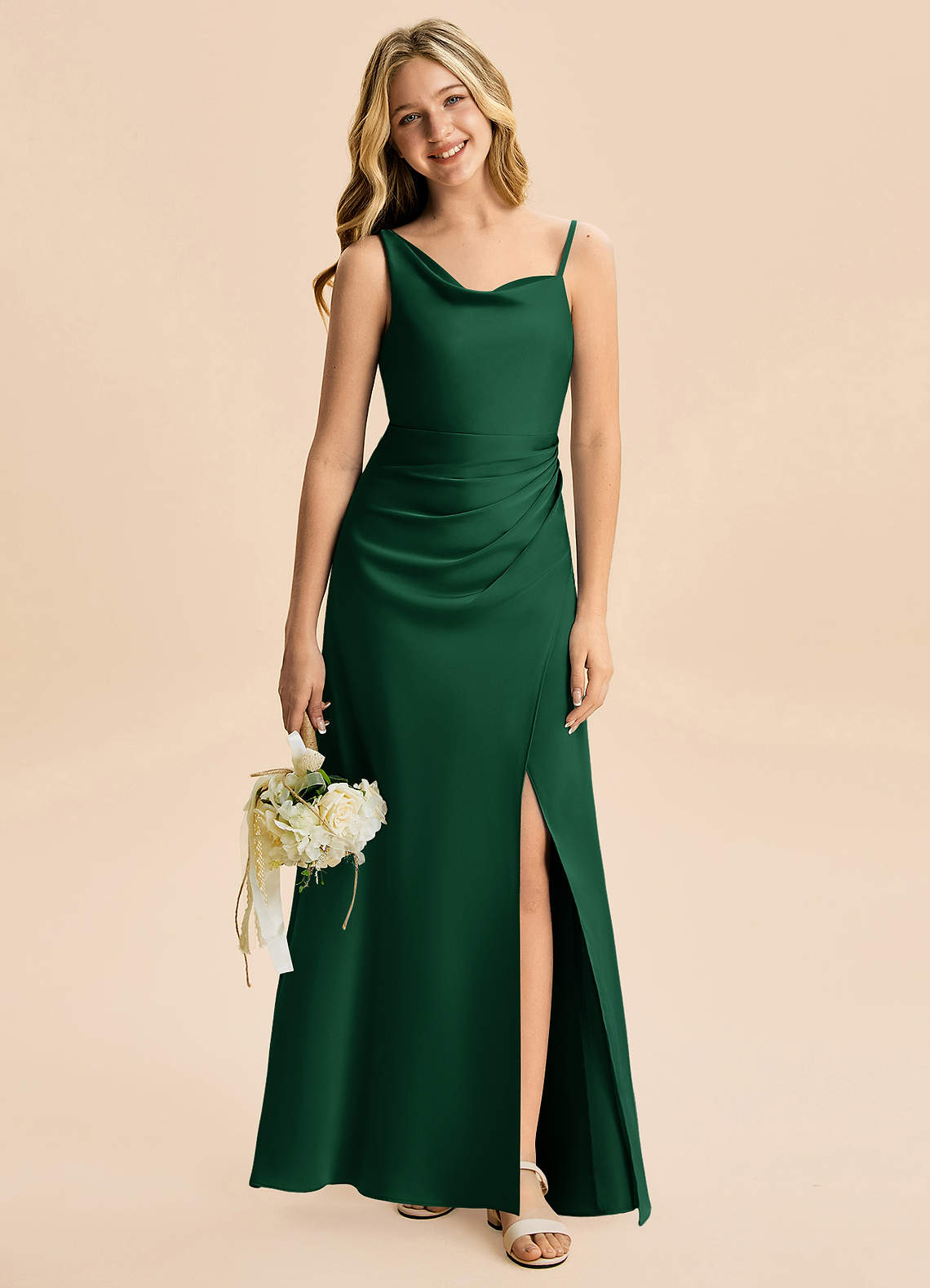 hunter green junior bridesmaid dress Wedtrend Women Dark Green Junior Bridesmaid Dress A Line V-Neck Off The Shoulder Spaghetti Straps Ruffles Wedding Guest Dress, Dark Green / J8