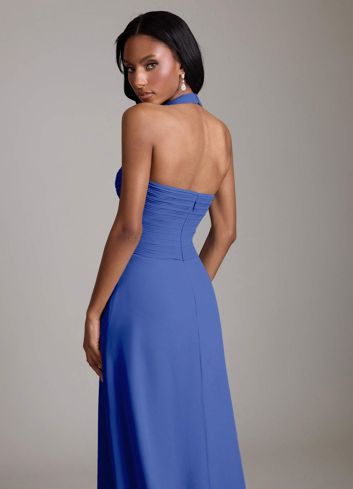 Azazie Clarisa Vestidos de damas de honor Vestido de Azul Real de Gasa de Corte en A con Plisado image3